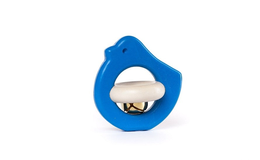 Wooden bird rattle with a bell