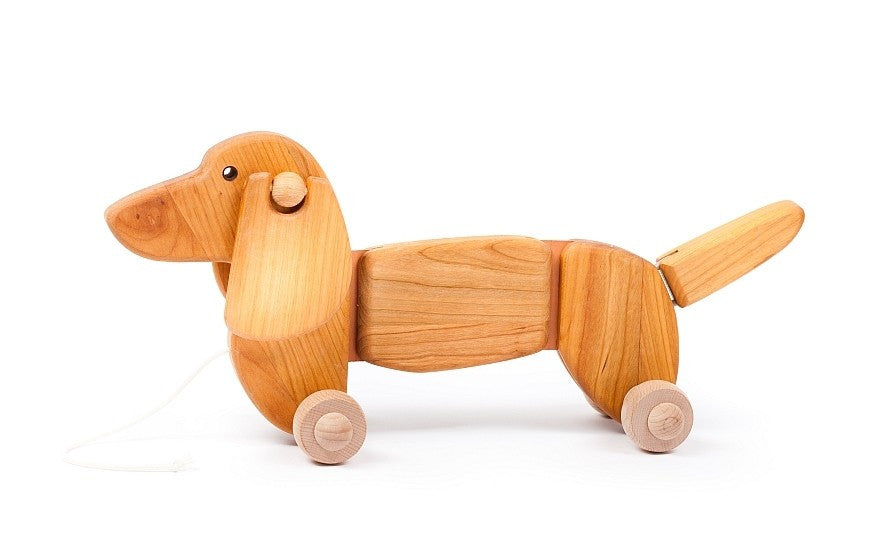Großer Dackel auf Rädern – Spielzeughund aus Holz