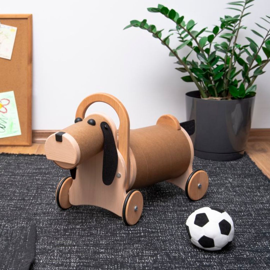 Ride-on dog - felt ears and tail