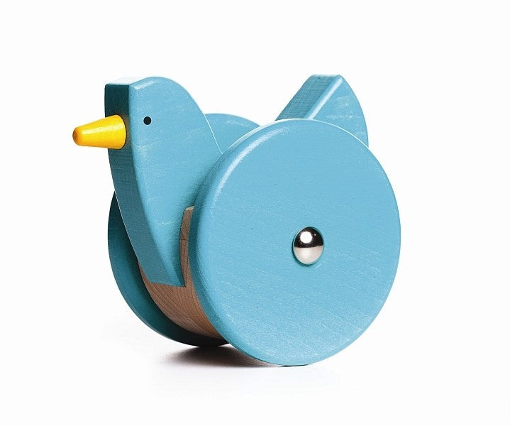 Wooden hen on wheels (roly-poly toy)