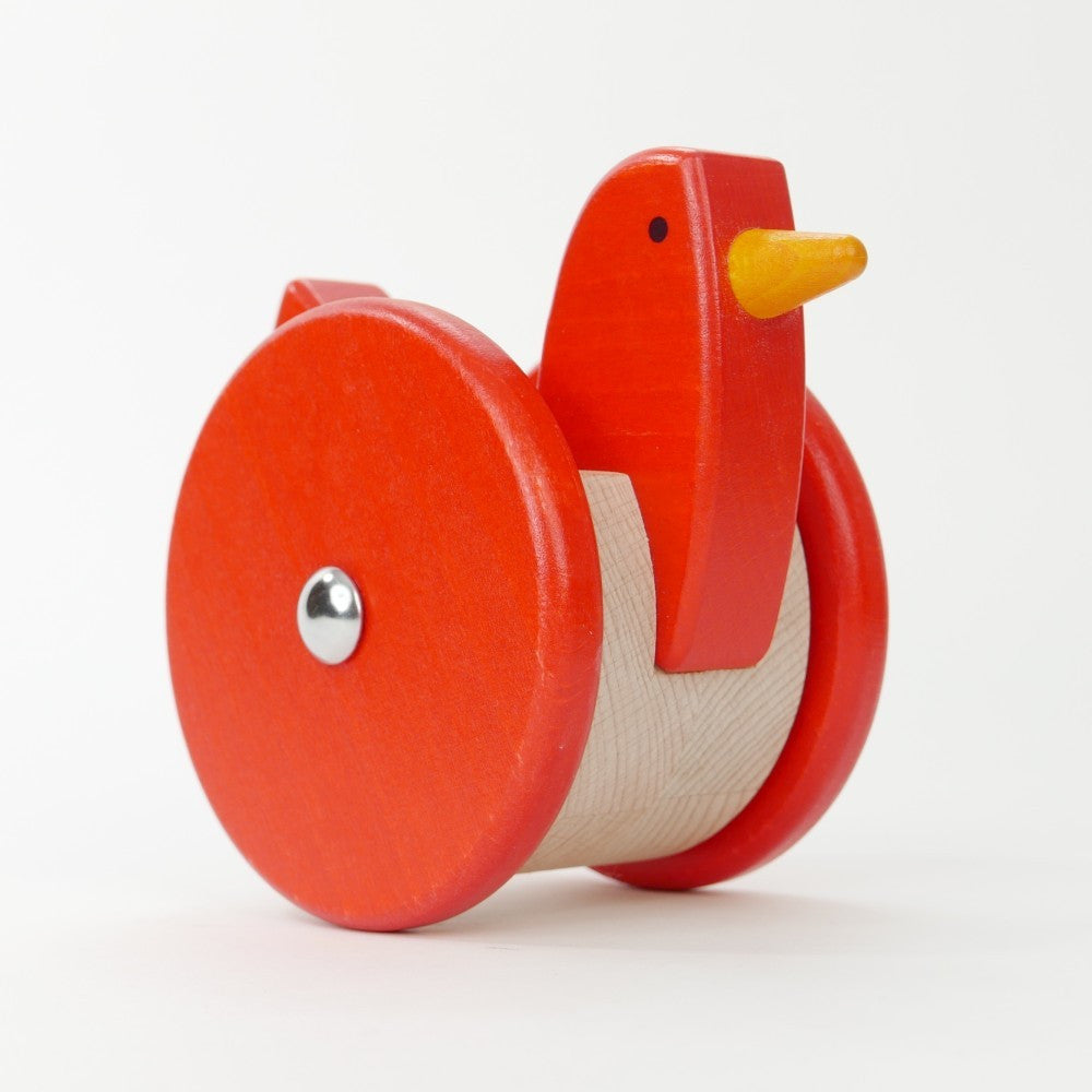 Wooden hen on wheels (roly-poly toy)