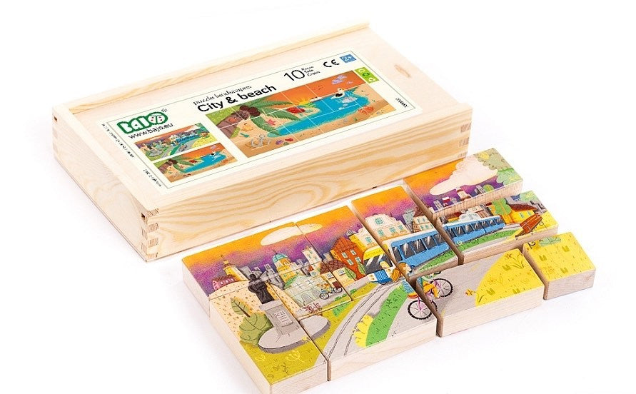 Dwustronne puzzle miasto i plaża