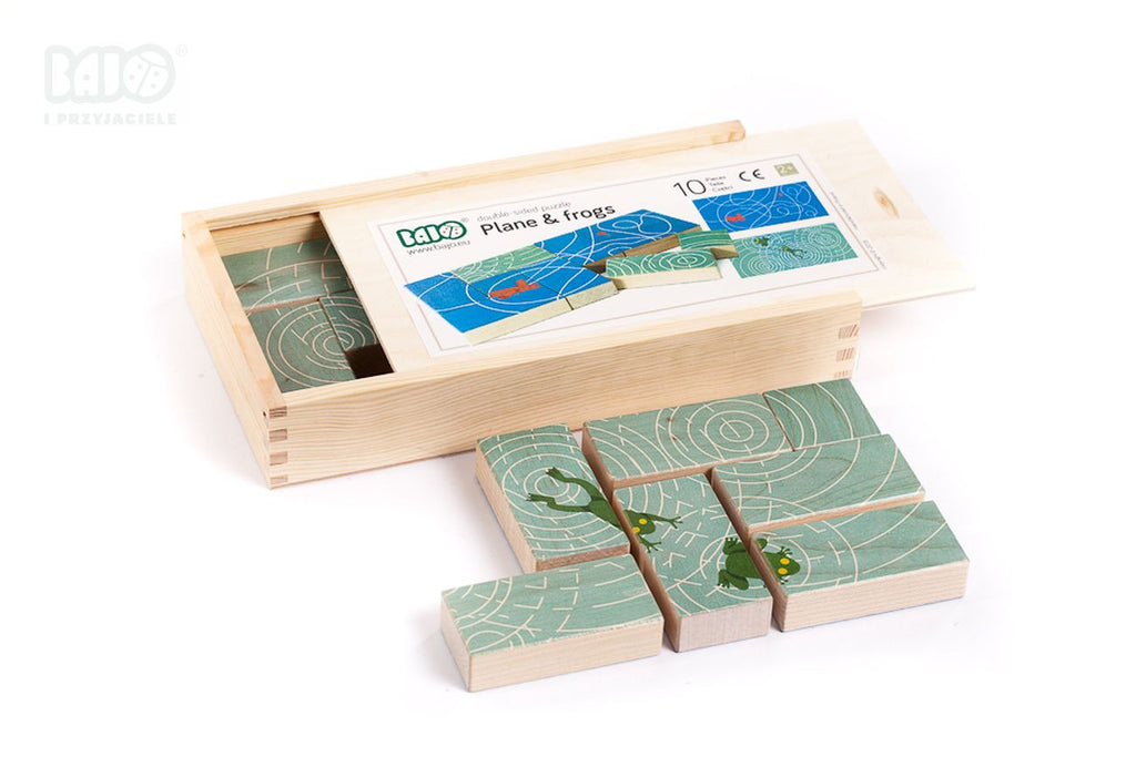 Double-sided puzzle airplanes and frogs