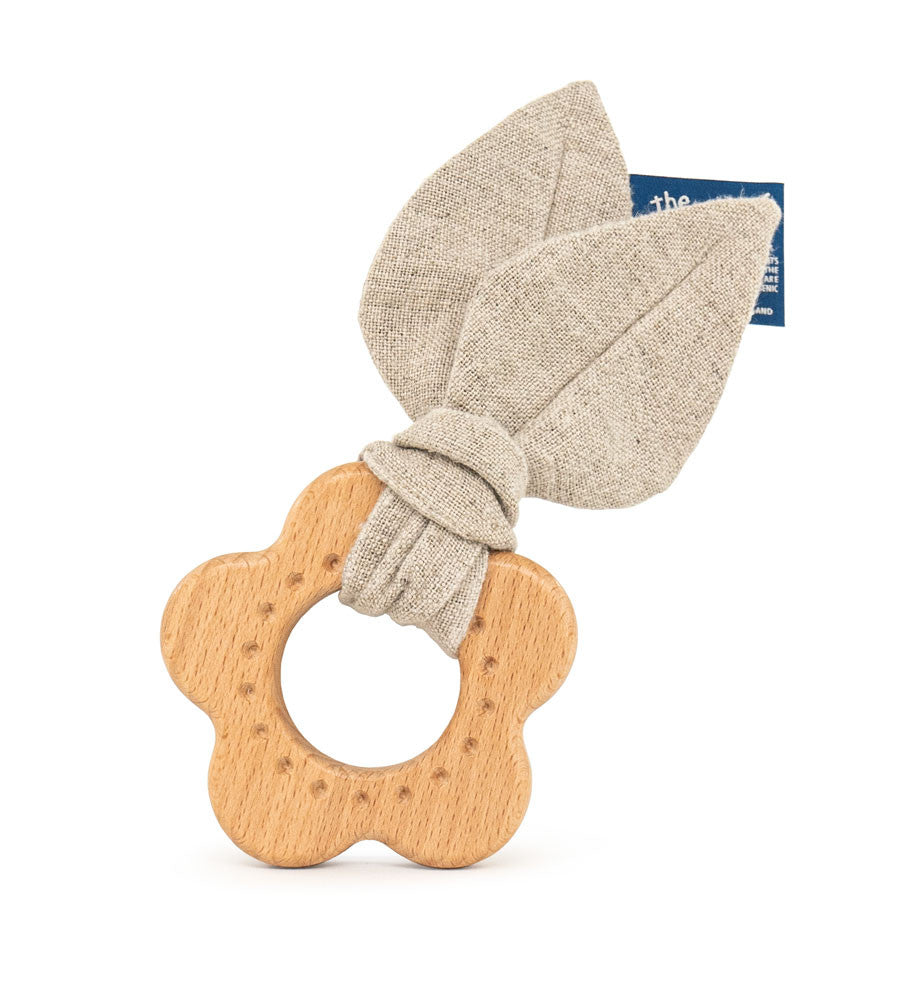 Beißring aus Holz - Blume (Hanfstoff)