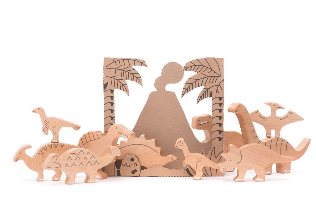 Drewniane figurki dinozaurów - 10 elementów