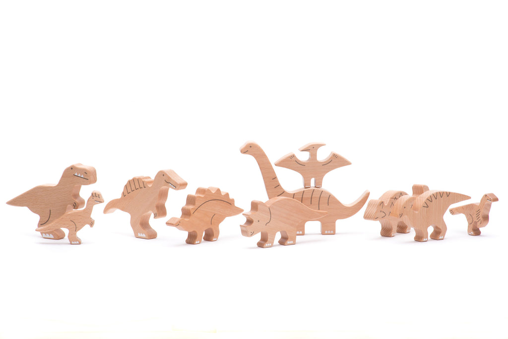 Drewniane figurki dinozaurów - 10 elementów