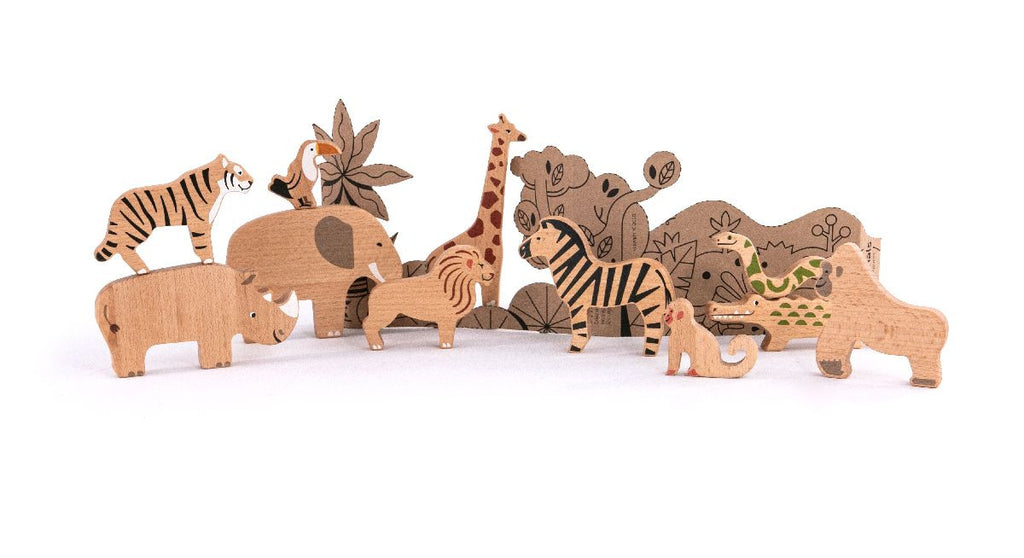 Holzfiguren von Wildtieren - 11 Teile