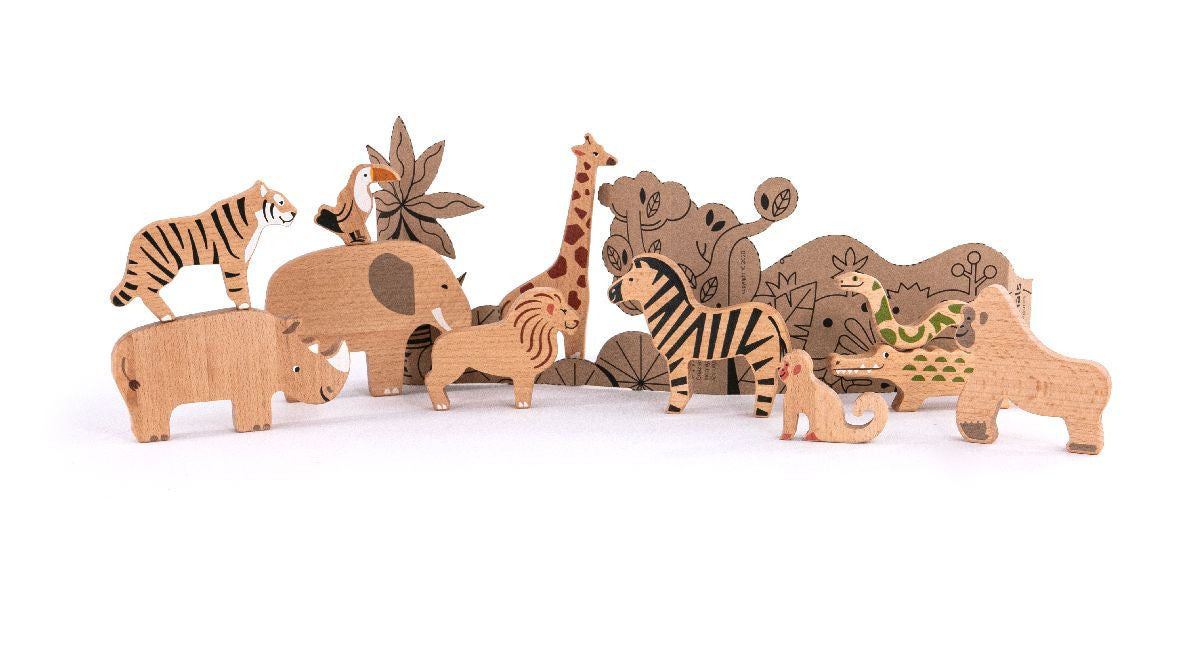 Holzfiguren von Wildtieren - 11 Teile