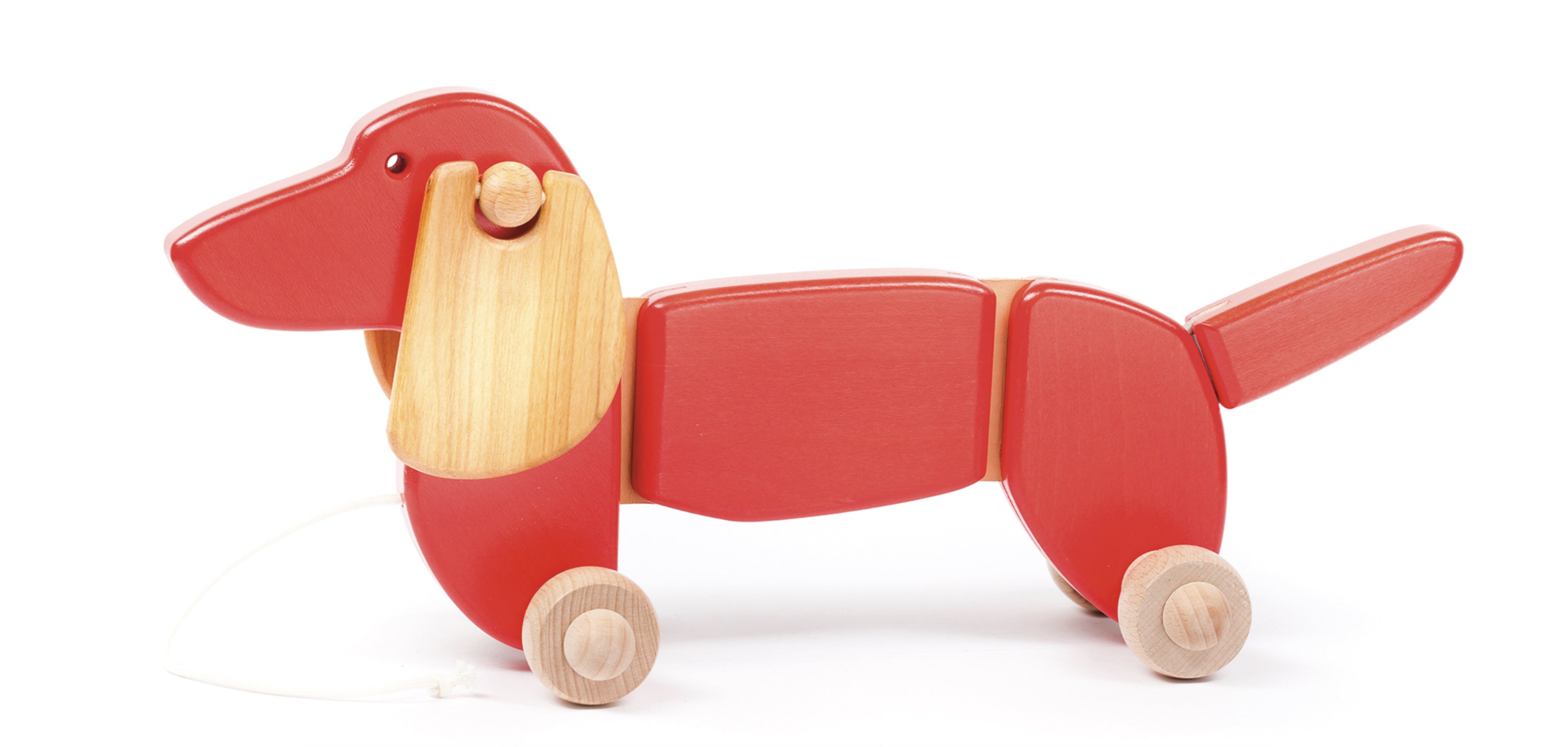 Großer Dackel auf Rädern – Spielzeughund aus Holz