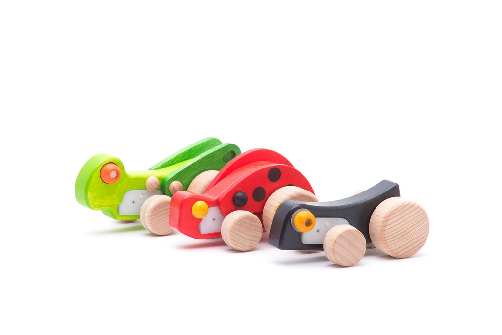 Wooden ladybug with pull-back action