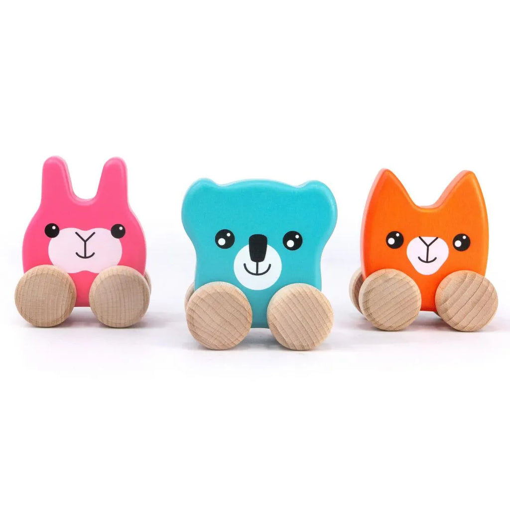 Colorful push-along animals on wheels