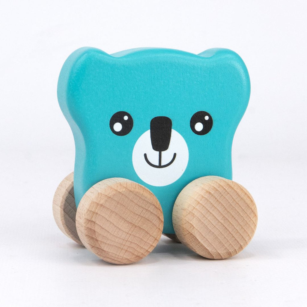 Colorful push-along animals on wheels